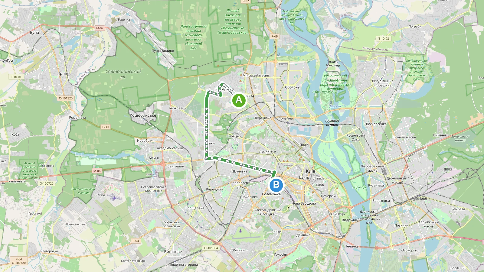Схема маршруту Маршрутка 465 Київ: прямий і зворотний напрямки